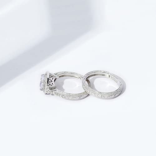 Amazon Essentials Platinum or Gold Plated Sterling Silver Antique Ring set with Asscher-Cut Infinite Elements Cubic Zirconia - color: White Zircon/Platinum, size: 10