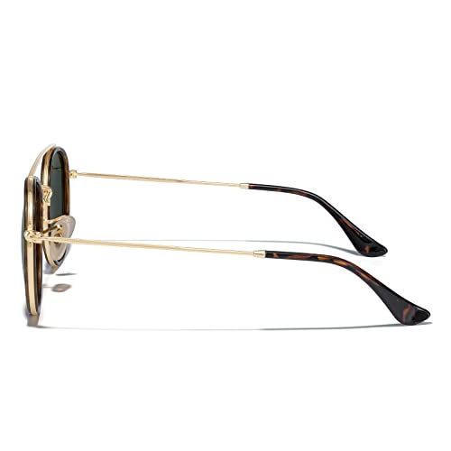MERRY'S Retro Round Polarized Sunglasses - Unisex Double Bridge Sun Glasses - color: Leopard Frame/Gold Bridge/G15 Lens