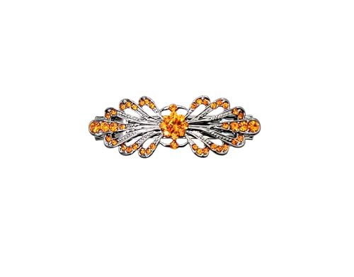 Faship Orange Black Gun Plated Small Mini Floral Hair Barrette Clip - color: Orange / Black gun plated