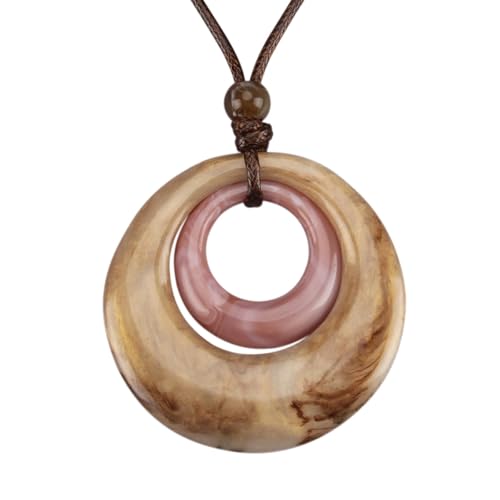 GelConnie Leather Necklace for Women Round Wooden Pendant Long Leather Choker Vintage Sweater Necklace Gold Chunky Boho Necklaces for Women - style: Brown Stone Necklace