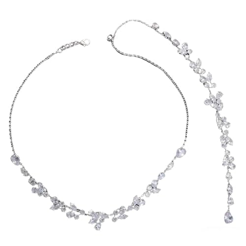 Simple Crystal Leaf Back Chain Body Jewelry for Women Festival Rhinestone Necklace Bridal Wedding Backdrop Body Accessories Jewelry - color: Silver