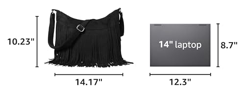Sunwel Fashion Women Fringe Hobo Bag Western Purse Shoulder Bag Vegan Suede Tassel Hippie Crossbody Bag - color: Black