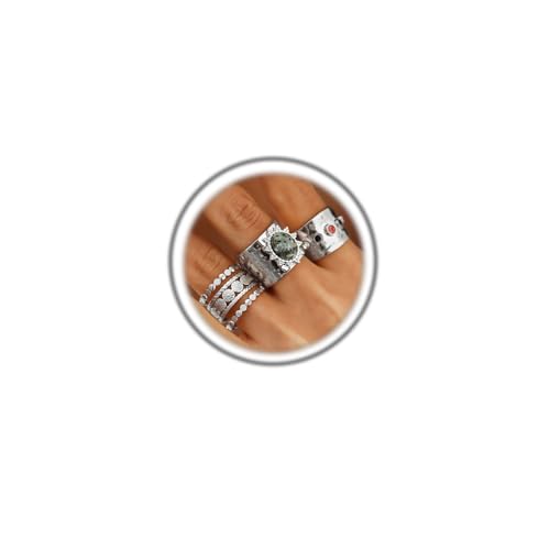 3Pcs Chunky Statement Ring Set for Women,Stackable Wide Band Rings Vintage Shiny Crystal Adjustable Finger Rings Statement Aesthetic Ring Pack - color: Silver