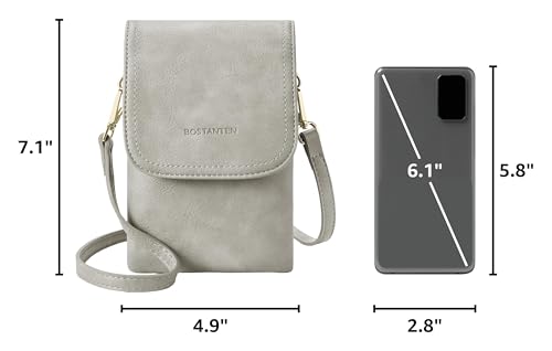 BOSTANTEN Vegan Leather Crossbody Bags for Women Designer Cell Phone Bag Wallet Purses Adjustable Strap - color: B-02-grey
