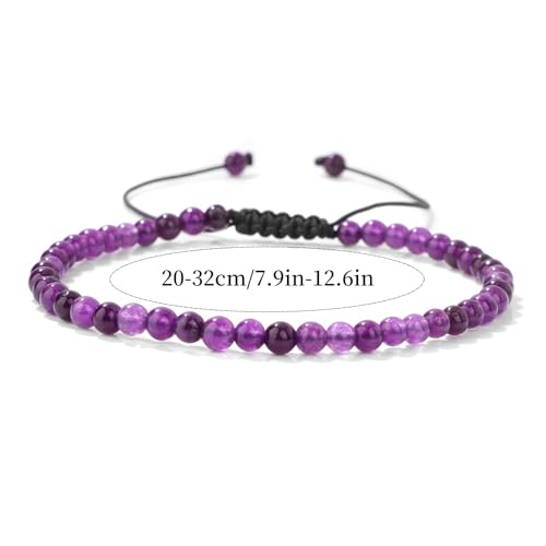 Lit Wall Crystal Anklets for Women Handmade Beach Boho Ankle Bracelet 4mm Adjustable Beaded Ankle Bracelet Waterproof Natural Stone Anklet Plus Size Anklets Gemstone Anklet Jewelry Gift for Her - style: Amethyst