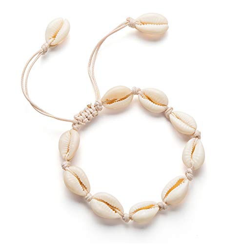 Fesciory Puka Shell Anklet for Women Summer Natural Cowrie Adjustable Ankle Bracelet, Handmade Boho Hawaiian Beach Seashell Jewelry - color: A3:Beige Shell Anklet
