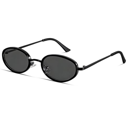 boten Retro Oval Sunglasses for Women 90s Small Gold Frame Sun Glasses Lightweight Cute Chic Sunnies - color: Black Frame-grey Lens