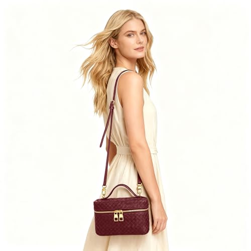 Trendy Shoulder Bags for Women Mini L19 Square Box Satchel Bag Cute PU Leather Crossbody Purse with Adjustable Strap - color: Burgundy