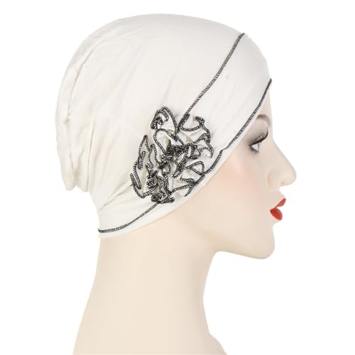 Headwrap Turbans for Women - Twist Soft Floral Solid Caps Pre Tied Chemo Beanies Headwear Hat for Cancer - color: Black White