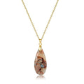 Joya Love 14K Gold Plated Healing Stone Teardrop Pendant Necklace for Women, Waterproof Stainless Steel Chain, Colorful Natural Stone Look, Boho Spiritual Jewelry Gift - color: khaki-Gold