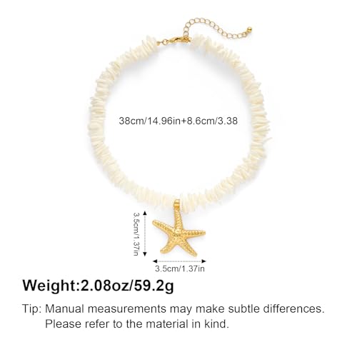 Puka Shell Necklace for Women Starfish Fish Statement Pendant Necklace Boho Summer Beach Choker Necklaces - color: White-A