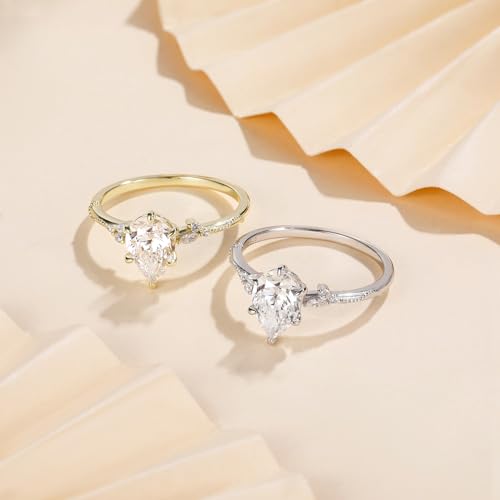 EAMTI 2CT Engagement Rings Pear Cut Wedding Teardrop Bridal Halo Nature Inspired Rings Cubic Zirconia Promise Bands for Women 3-11 - color: Sterling Silver-Silver