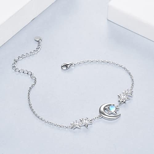 YAFEINI Ankle Bracelets for Women Sterling Silver Mermaid Turtle Ladybug Butterfly Moon Star Pineapple Anklet Link Chain Anklets Jewelry Gifts for Women - style: Moon star anklet