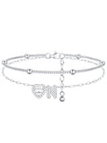 FindChic Silver/14K Gold Plated Layered CZ Initial Ankle Bracelet for Women | Waterproof Stainless Steel, Cubic Zirconia Letter Charm, Non-Tarnish, Hypoallergenic, Adjustable Extender, Summer Jewelry - color: Silver-CZ Heart, size: N