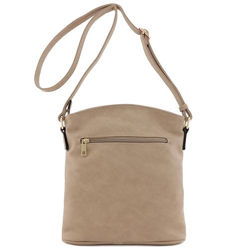 ALYSSA Triple Zip Pocket Large Crossbody Bag - color: Sand