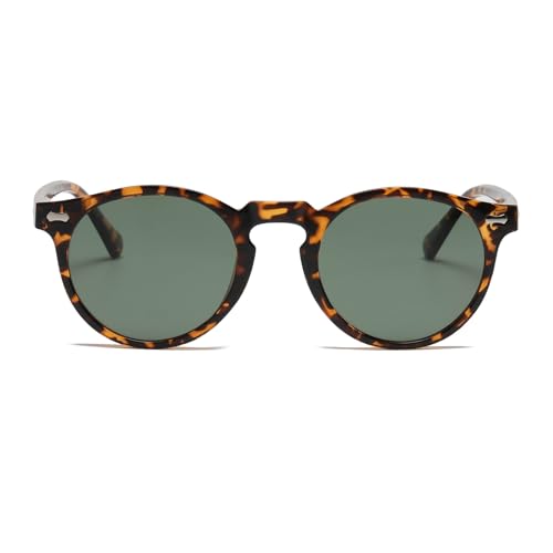 LJCZKA Round Polarized Sunglasses for Men Women Retro Small Face Sunglasses Polarized Vintage Sun Glasses UV400 Protection - color: Leopard Green