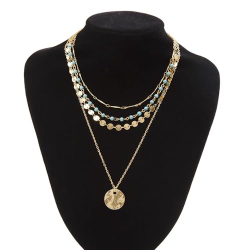 Gold Stack Necklace Chunky Necklaces for Women Trendy Coin Pendant Long Necklaces Western Jewelry for Women Cowgirl Cowboy Chic Country Outfit Boho Accessories Birthday Jewelry Gifts - color: C2