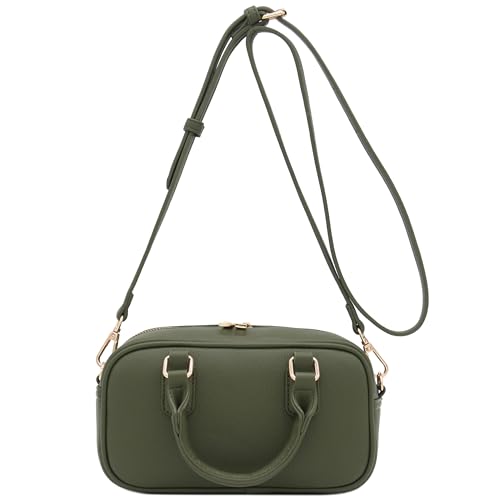 FashionPuzzle Mini PU Leather Satchel Purse Top Handle Crossbody Bag - color: Olive