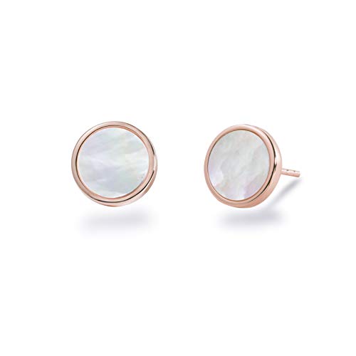 S.Leaf Gold Stud Earrings for Women Sterling Silver Gold plated Hypoallergenic Shell Mother of Pearl Post Earrings for Women Birthday Gifts - color: A03_Shell_7mm_Rose