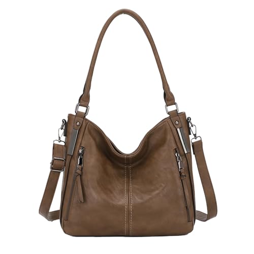 Shoulder Handbags for Women Large Soft Casual PU Leather Hobo Tote Purses - color: A-khaki