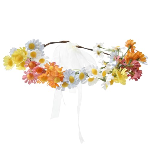 AWAYTR Flower Hippie Floral Crown - Boho Sunflower Headband for Women, Hippie Costume and Hair Accessories (Color Mixing) - color: Color Mixing