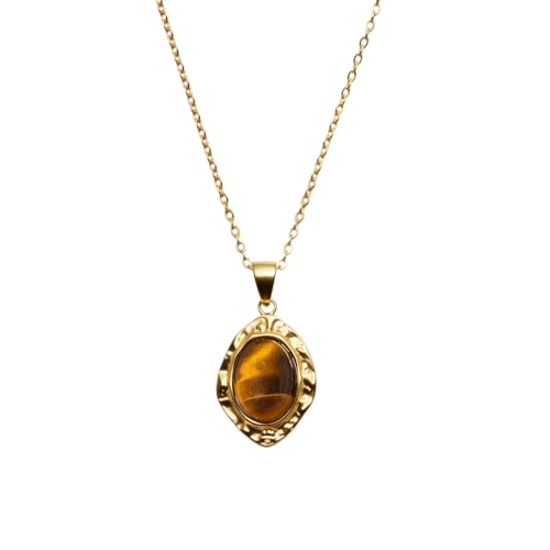14k gold Vintage Tiger's Eye Pendant Necklace - size: Large