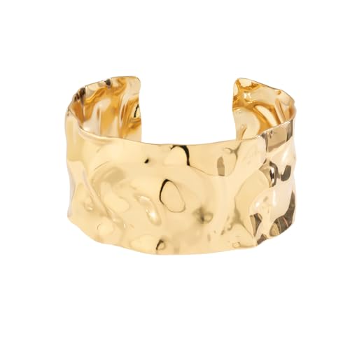 COLORFUL BLING Minimalist Hammered Irregular Cuff Bracelets for Women Open Wide Chunky Cuff Statement Wrap Bangle Bracelet - color: chunky gold