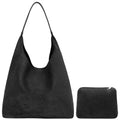 Suede Hobo Bags for Women Trendy Suede Shoulder Bag Slouchy Tote Handbag Suede Purse for Work Everyday | Suede Hobo Bags - color: Black