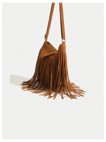 SweatyRocks Women's Fringe Western Crossbody Bags Tassel Shoulder Purses - color: Brown