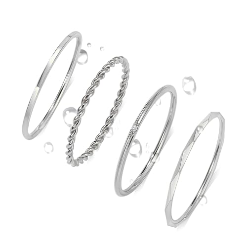 CONRAN KREMIX Waterproof Gold Stackable Rings for Women Non Tarnish,Dainty 14K Gold Plated Thin Thumb Ring Set Trendy Minimalist Rings for Women - color: Silver, size: 5