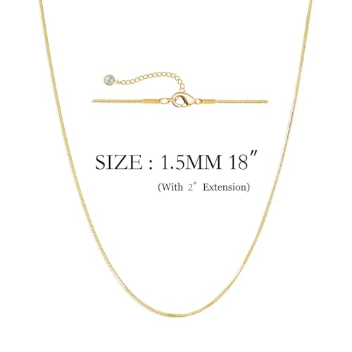 NECOCY 14K Gold Plated Necklaces for Women, Dainty Gold Herringbone Choker Necklace Thin Layered Snake Chain Jewelry for Gifts - color: 1.5MM 18"-GD Herringbone Necklace