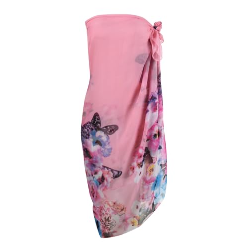 Womens Sexy Bohemian Floral Beach Cover Up Sarong Wrap Swimsuit Beachwear - color: B-pink