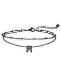 FaithHeart Initial Ankle Bracelets for Women, Waterproof 14k Gold Plated Initial Anklets Non Tarnish Stainless Steel Cute Layered Anklet Summer Beach Jewelry - color: Black, size: Initial R