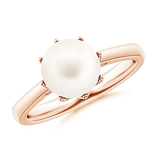 Angara Freshwater Pearl Crown Ring in Silver/14K Solid Gold/Platinum | Freshwater Pearl Solitaire Ring for Women | June Birthstone, Anniversary Jewelry Gift - color: Rose Gold, size: 4