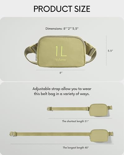 ODODOS Unisex Mini Belt Bag with Adjustable Strap Small Fanny Pack for Workout Running Traveling Hiking, Khaki Green - color: Khaki Green