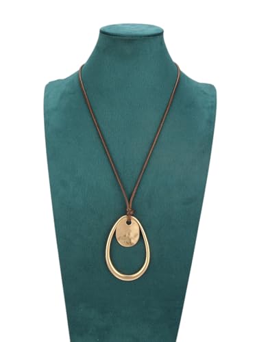 JAOYU Boho Necklace for Women Large Pendant Necklace Boho Long Choker Leather Gold Necklace Vintage Earthy Jewelry Trendy - style: Gold Boho Necklace