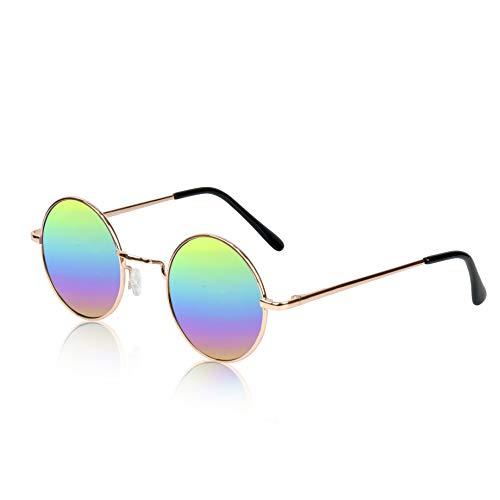 Retro Round Sunglasses Small Colored Lens Hippie Glasses - style: Rainbow