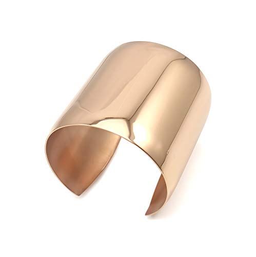 Stainless Steel Smooth Polished Open Cuff Bangle Bracelet for Women Lady Girls Gift - color: Rose gold