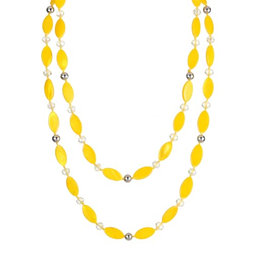 Long 48" Beaded Necklace for Women Boho Knot Strand Chunky Shell Crystal Beads Fashion Costume Jewelry for Gifts - color: Yellow