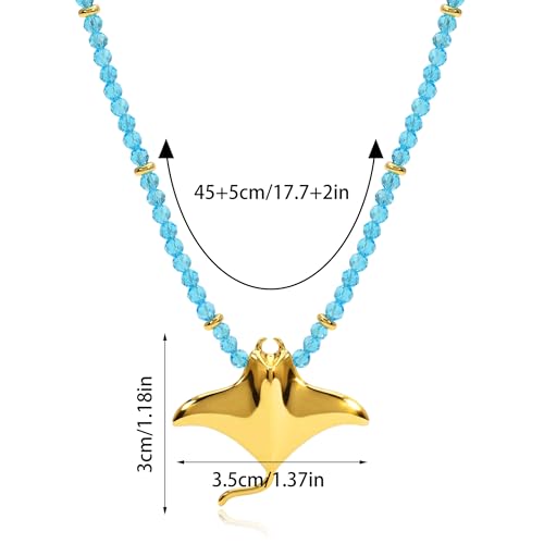 Seashell Starfish Necklace for Women Conch Shell Summer Pearl Beach 14k Gold Layered Dainty Choker - style: Manta Ray