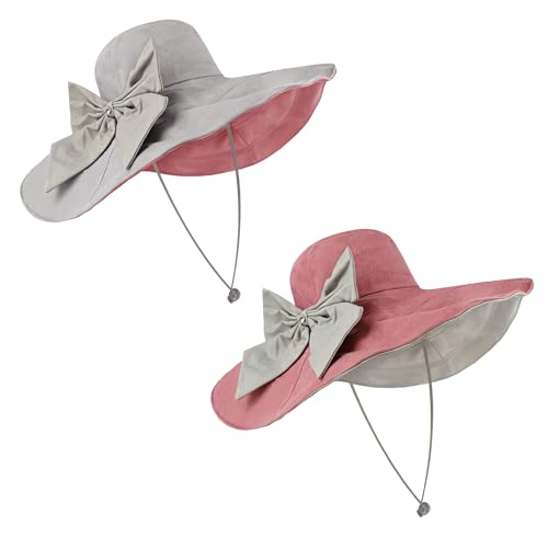Women's Foldable Floppy Sun Hats Reversible Vacation Beach Cap Summer Wide Brim UPF 50+ Travel Fishing Bucket Hat - color: Pink, Cotton Linen