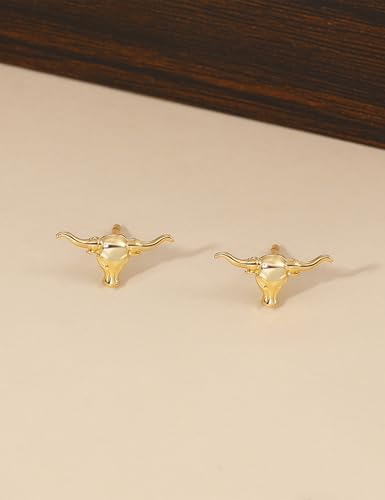 Mameloly Cowgirl Earrings for Women CZ 14K Gold Plated Western Cowboy Hat Dangle Hoop Earrings Cute Jewelry Hypoallergenic - color: Bull's-head Shape