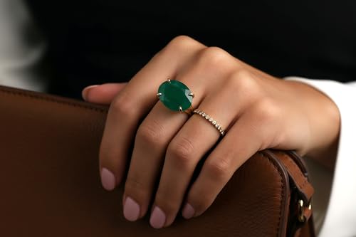 Big Rings for Women - Green Onyx Ring in 14k Rose Gold - Large Gemstone Rings for Women - Ring for Prom, Wedding, Birthdays and Everyday Statement Jewelry - Box Included