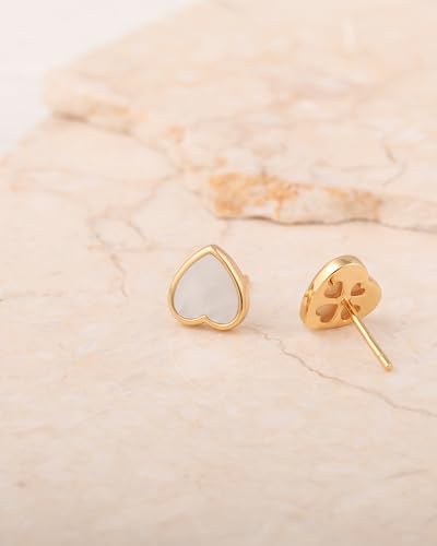 S.Leaf Gold Stud Earrings for Women Sterling Silver Gold plated Hypoallergenic Shell Mother of Pearl Post Earrings for Women Birthday Gifts - color: B01_Shell_7mm_Gold