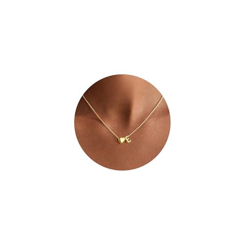Yoosteel Heart Initial Necklaces for Women Girls - 14K Gold-Plated Letter A-Z Initial Heart Necklace for Girls Kids Jewelry Teen Girl Gifts Personalized Birthday Gifts - color: E