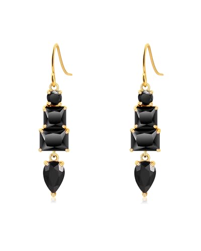 Colorful Cubic Zirconia Dangle Earrings for Women Multicolor Crystal Earrings Rainbow Cz Dangling for Birthstone Jewelry - color: Black