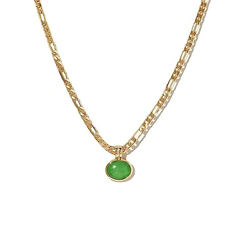 Green Aventurine Stone Pendant Necklace for Women Dainty 18K Plated Gold Chain Choker Necklace,Layered Necklace,Jewelry Set Non Tarnish - color: Green-Layered necklace
