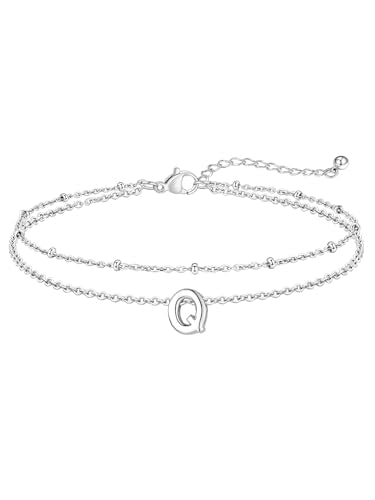 FaithHeart Initial Ankle Bracelets for Women, Waterproof 14k Gold Plated Initial Anklets Non Tarnish Stainless Steel Cute Layered Anklet Summer Beach Jewelry - color: Silver, size: Initial Q