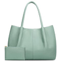 KKXIU Tote Bag for Women Vegan Leather Shoulder Purse Large Capacity Travel Bag - color: Light Green