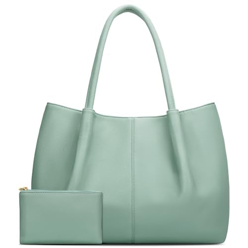 KKXIU Tote Bag for Women Vegan Leather Shoulder Purse Large Capacity Travel Bag - color: Light Green